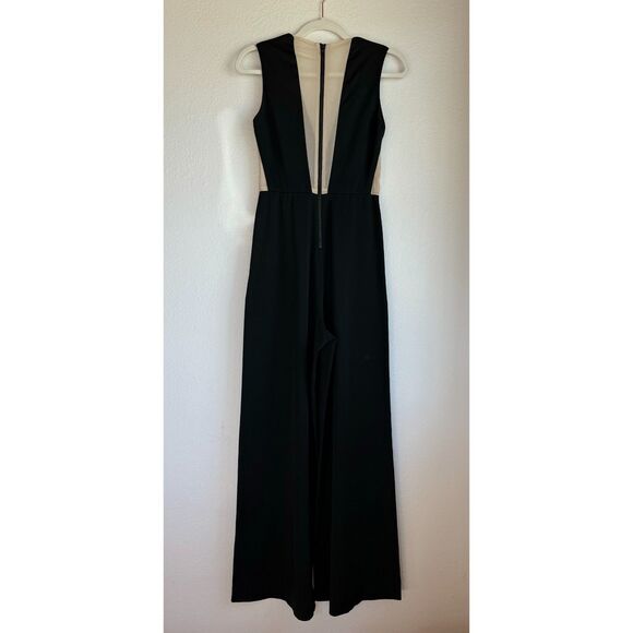 Alice + Olivia Londyn Sheer Panel V-Neck Sleeveless Wide Leg Jumpsuit in Black 2 - Picture 5 of 12